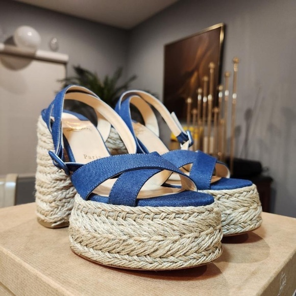 NEW Christian Louboutin Super Mariza Denim Platform Dandal size 40 - Picture 3 of 12